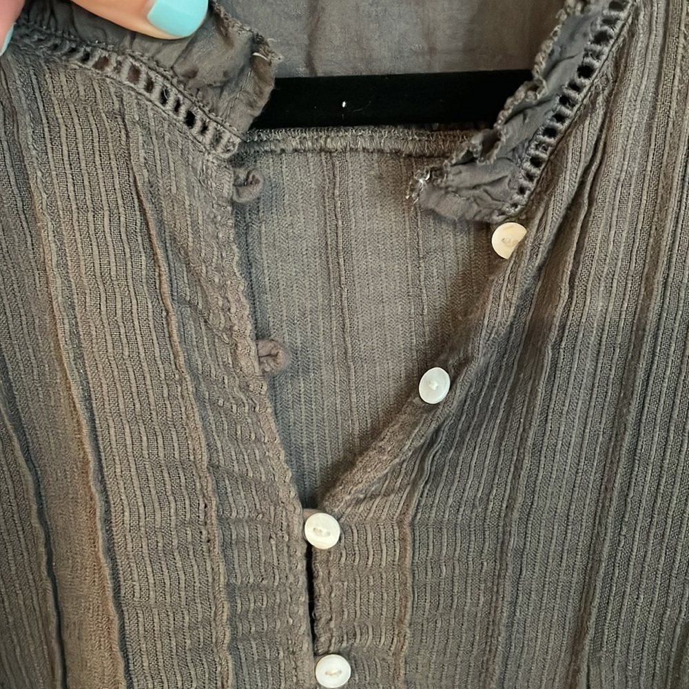 Faherty Charcoal Ruffled Henley Blouse - Picture 5 of 13